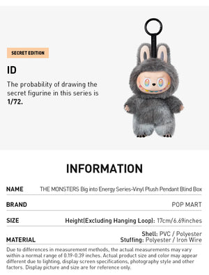 Genuine Pop Mart Labubu The Monsters Big into Energy Series Serenity Vinyl Plush Pendant