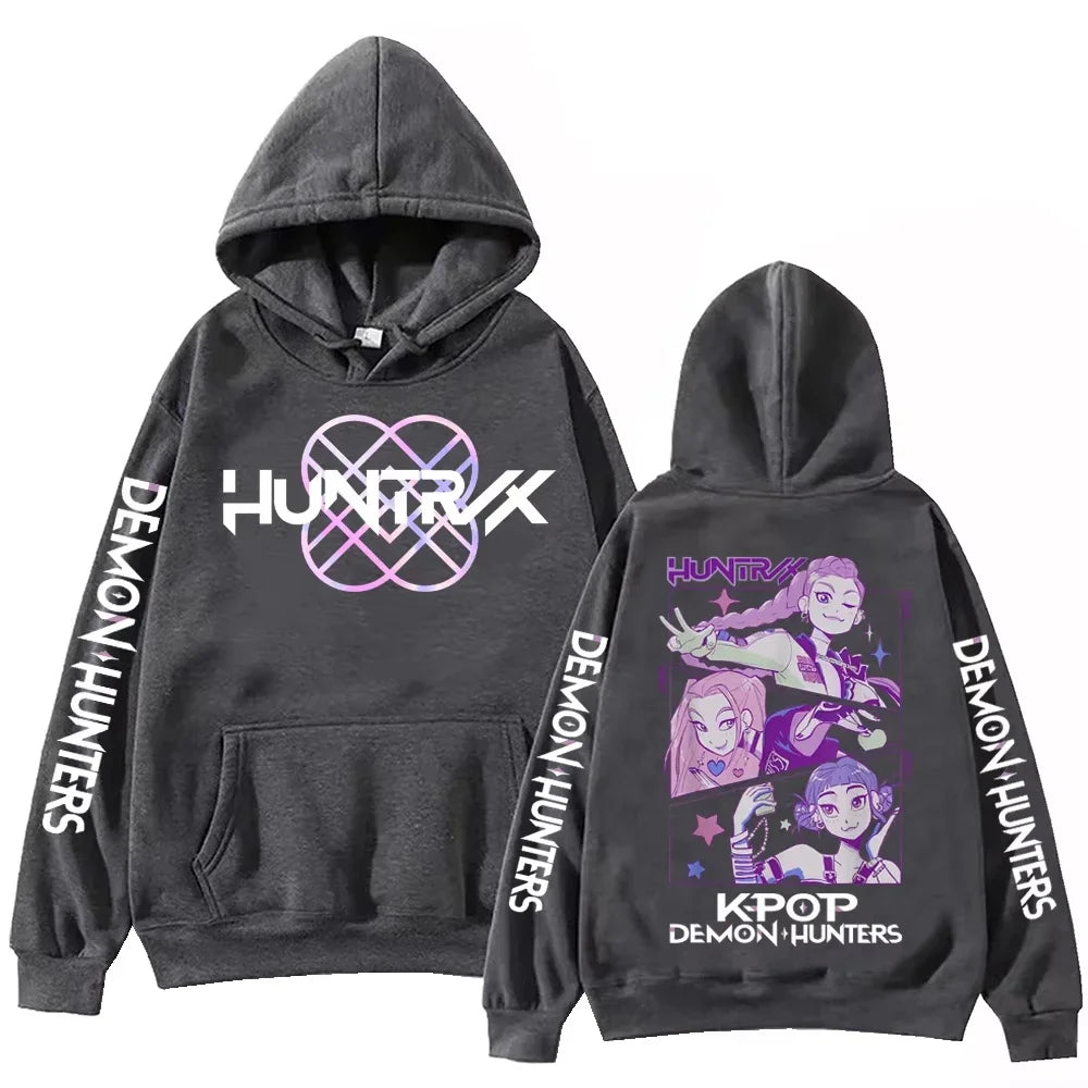Back view of K-Pop Demon Hunters Hoodie featuring bold anime demon artwork and vibrant colors