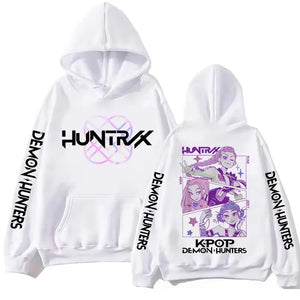 Front view of K-Pop Demon Hunters Hoodie with anime Harajuku design in black oversized fit