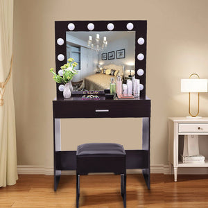 Vanity Hollywood Mirror Makeup organizer Dressing Table Desk Set with 12 Led Light