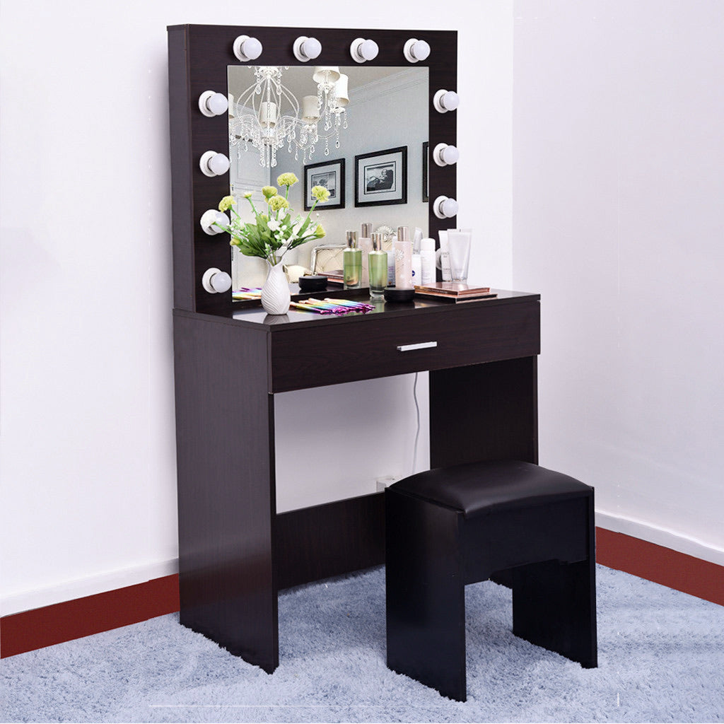 Vanity Hollywood Mirror Makeup organizer Dressing Table Desk Set with 12 Led Light