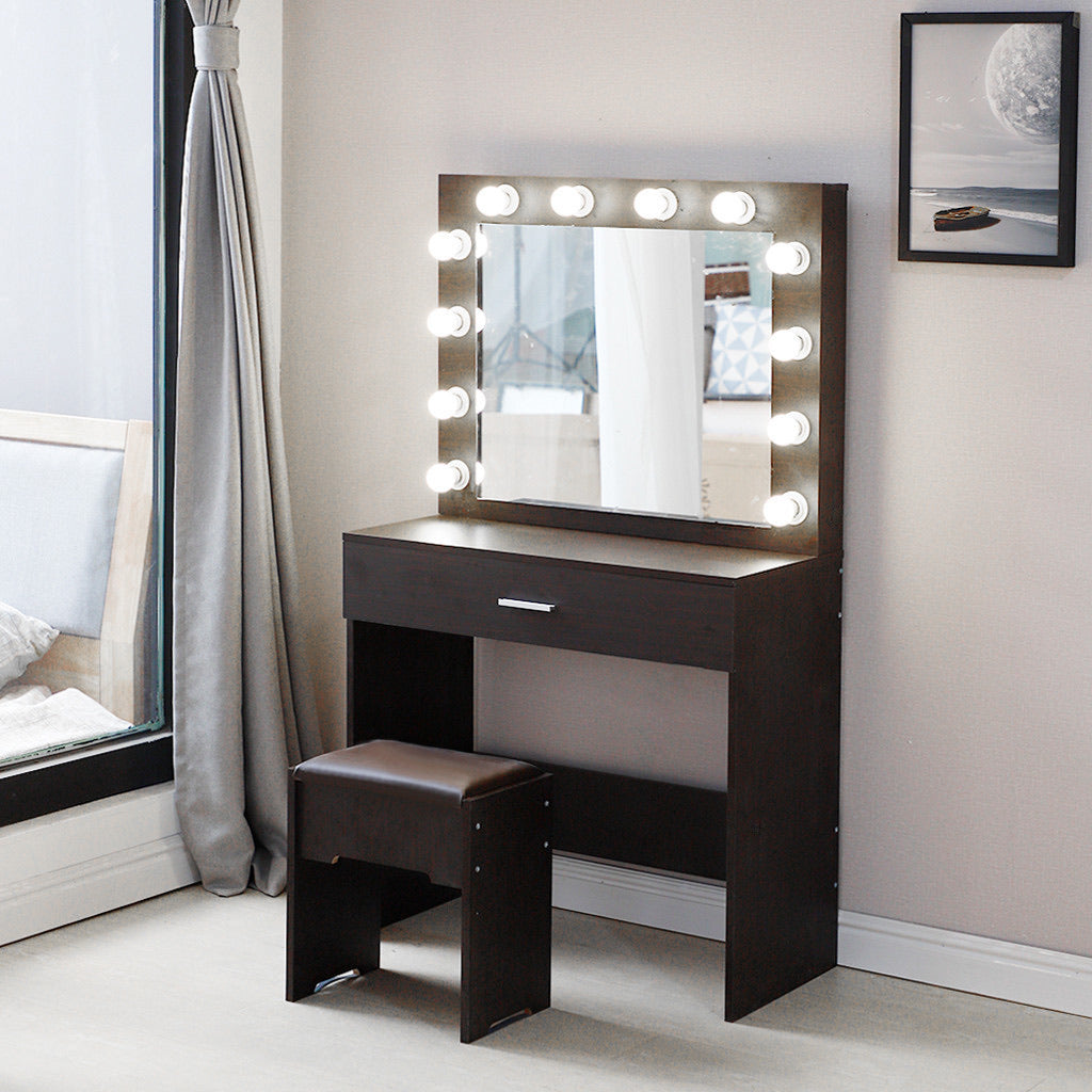 Vanity Hollywood Mirror Makeup organizer Dressing Table Desk Set with 12 Led Light