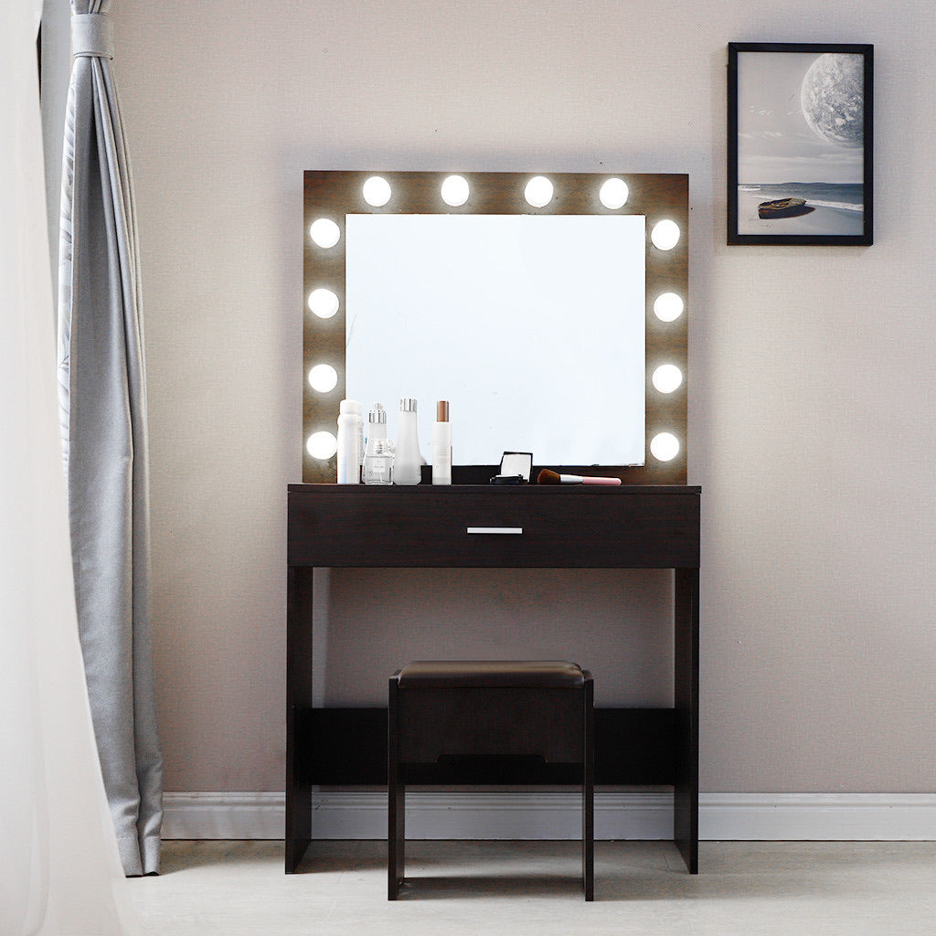 Vanity Hollywood Mirror Makeup organizer Dressing Table Desk Set with 12 Led Light