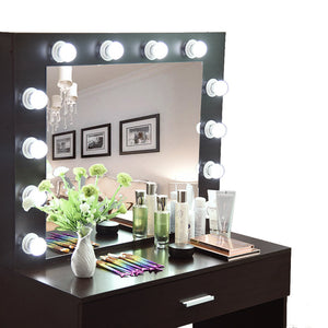 Vanity Hollywood Mirror Makeup organizer Dressing Table Desk Set with 12 Led Light