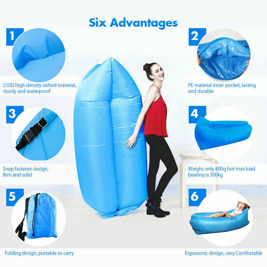 New Inflatable Lounger Sofa Couch Beach Chair/ Water Raft Floaty With Travel Bag and Pockets