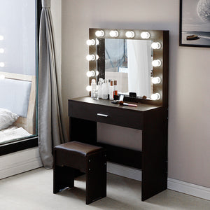 Vanity Hollywood Mirror Makeup organizer Dressing Table Desk Set with 12 Led Light